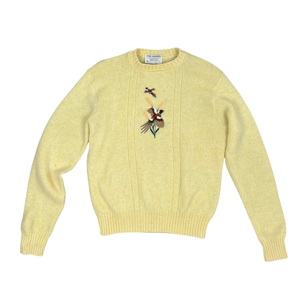Lord Jeff The Moors Vintage Yellow Shetland Wool Pheasant Sweater Mens Large USA